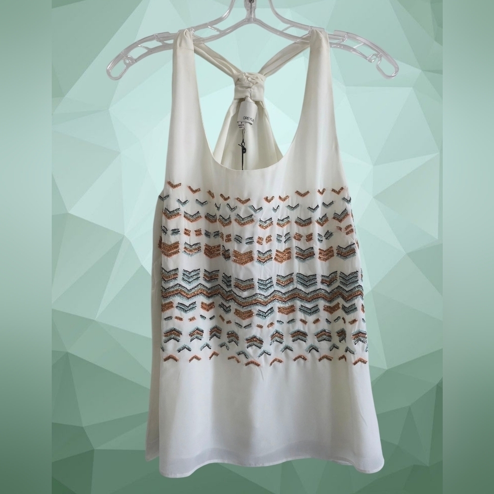 Greylin White Beaded Tank Top Size Small